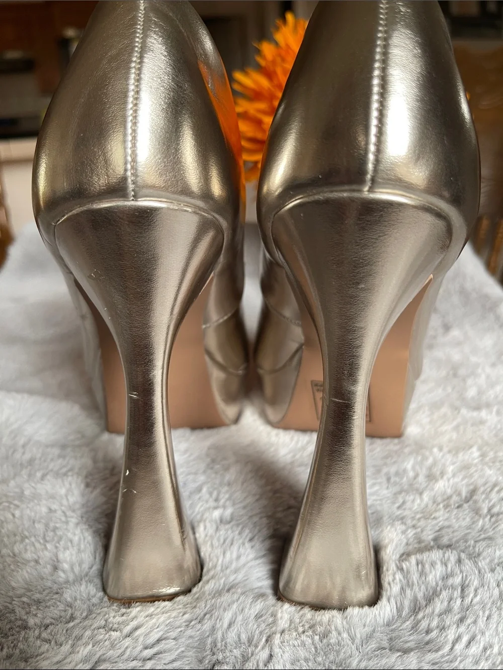Qupid Metallic Gold Peep-Toe Platform Heels